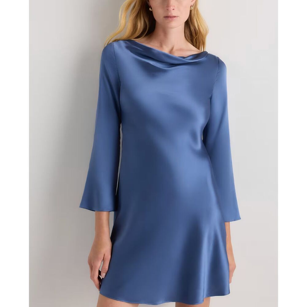 Quince 100% Washable Silk Long Sleeve Mini Dress Moonstone Blue XL